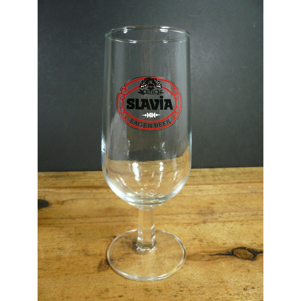 Vintage Slavia Lager Stemmed Footed Beer Glass 10 oz. France